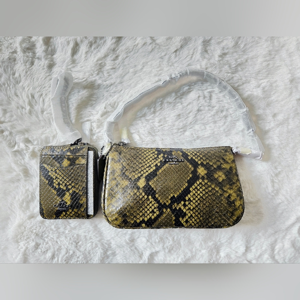Coach Olive and Black Snake Print Bag and Wallet Set - Picture 2 of 9